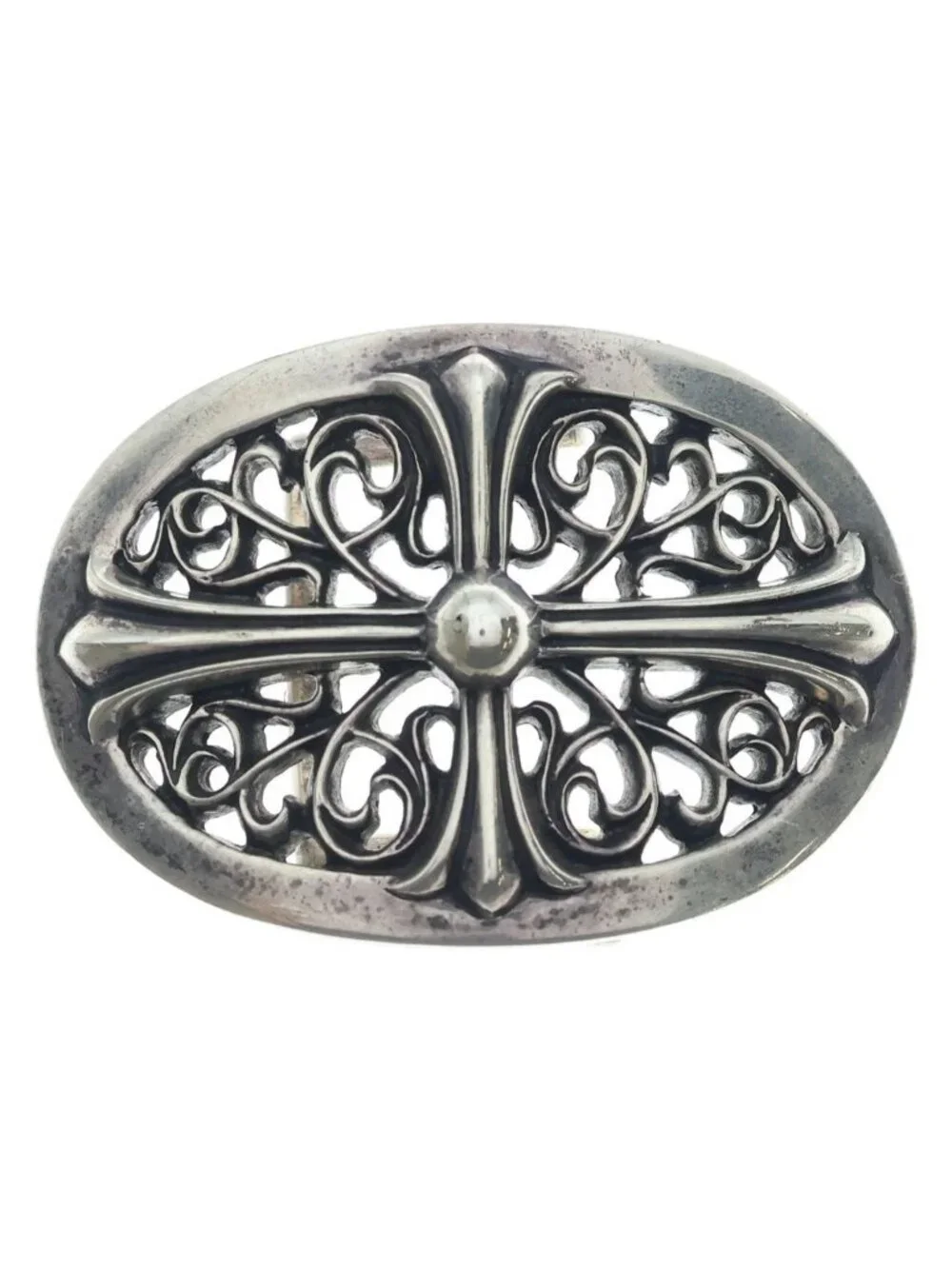 Chrome Hearts Oval Cross Classic Buckle Leather Belt Silver